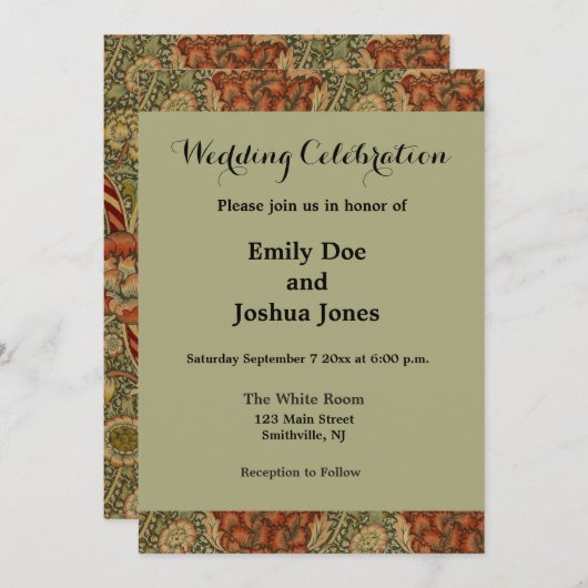 William Morris Wandle English Floral Damask Design Einladung (Vorne/Hinten)