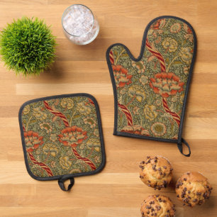 William Morris Wandle English Floral Damask Design Ofenhandschuh & Topflappen-Set