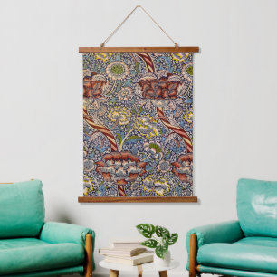 William Morris Wandle English Floral Damask Design Wandteppich Mit Holzrahmen