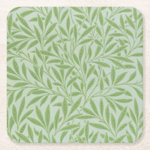 William Morris Weidenblüten Klassisches Grün Rechteckiger Pappuntersetzer