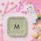 William Morris Weidenzweig Retro-Muster Monogramm Pappteller (Party)