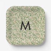 William Morris Weidenzweig Retro-Muster Monogramm Pappteller (Vorderseite)