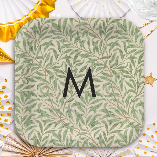 William Morris Weidenzweig Retro-Muster Monogramm Pappteller