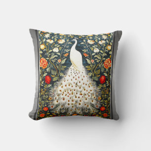 William Morris White Peacock Art Deco Silver Print Kissen