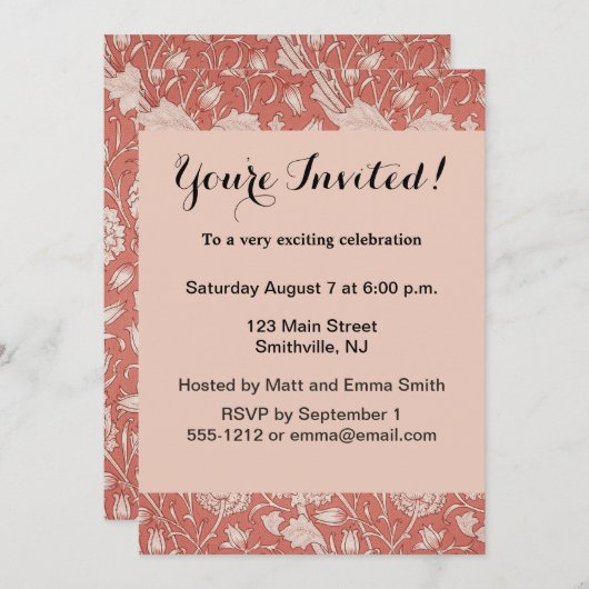 William Morris Wild Tulip Classic Viktorianisch De Einladung (Vorne/Hinten)