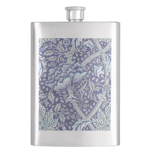 William Morris Windrush Blaues Blumenmuster Flachmann (Vorderseite)