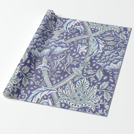 William Morris Windrush Blaues Blumenmuster Geschenkpapier (Ungerollt)
