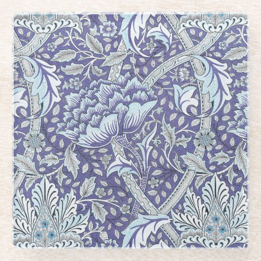 William Morris Windrush Blaues Blumenmuster Glasuntersetzer (Vorderseite)