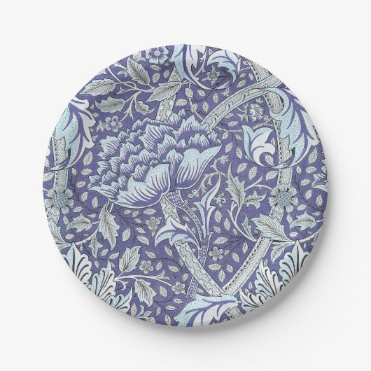 William Morris Windrush Blaues Blumenmuster Pappteller (Vorderseite)