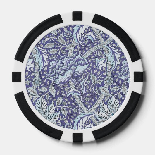 William Morris Windrush Blaues Blumenmuster Pokerchips (Vorderseite)