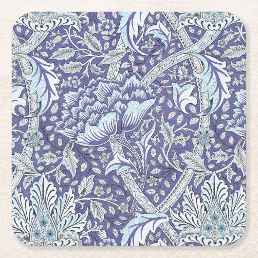 William Morris Windrush Blaues Blumenmuster Rechteckiger Pappuntersetzer (Vorderseite)