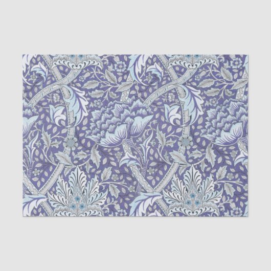 William Morris Windrush Blaues Blumenmuster Seidenpapier (Vorderseite)