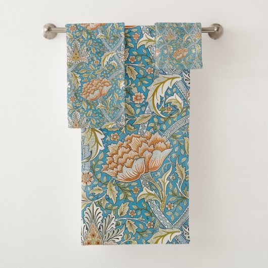 William Morris Windrush Blumengestaltung Blau Badhandtuch Set (Insitu)