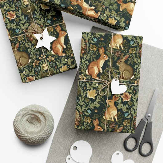 William Morris Woodland Floral Rabbits Weihnachten Geschenkpapier