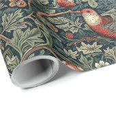 William Morris Woodland Florals Birds Christmas Geschenkpapier (Rolleneckpunkt)