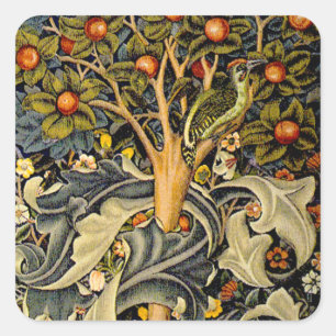 William Morris Woodpecker Tapestes Arts & Crafts Quadratischer Aufkleber