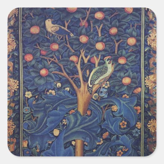 William Morris Woodpecker Tapestes Arts & Crafts Quadratischer Aufkleber (Vorderseite)