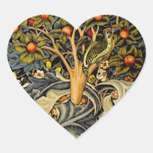 William Morris Woodpecker-Tapete Blaudesign Herz-Aufkleber