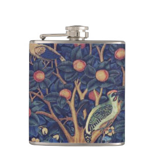 William Morris Woodpecker-Teppich Blau-Design Flachmann