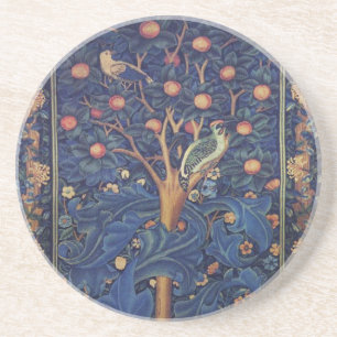 William Morris Woodpecker-Teppich Blau-Design Getränkeuntersetzer