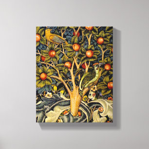 William Morris Woodpecker-Teppich Blau-Design Leinwanddruck