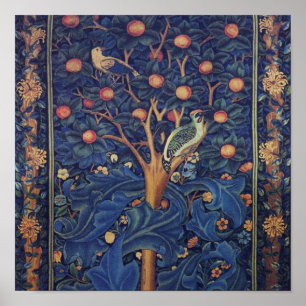 William Morris Woodpecker-Teppich Blau-Design Poster