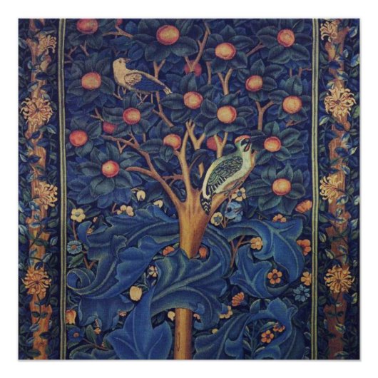 William Morris Woodpecker-Teppich Blau-Design Poster (Vorderseite)