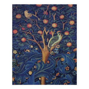 William Morris Woodpecker-Teppich Blau-Design Poster