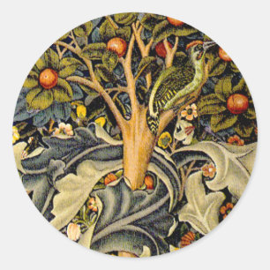 William Morris Woodpecker-Teppich Blau-Design Runder Aufkleber
