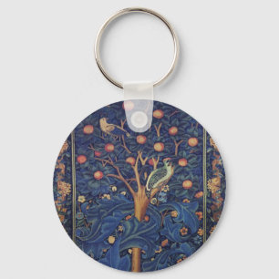 William Morris Woodpecker-Teppich Blau-Design Schlüsselanhänger
