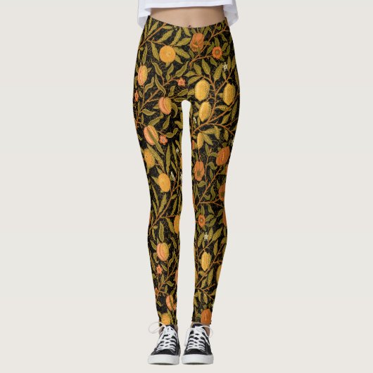 William Morris ~ Zitrusfrucht auf schwarzen Leggings (Vorderseite)