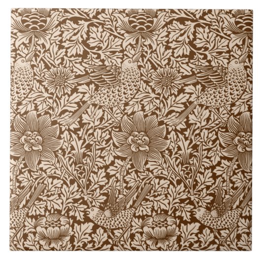 William Morris'Bird and Anemone in Brown Fliese (Vorderseite)
