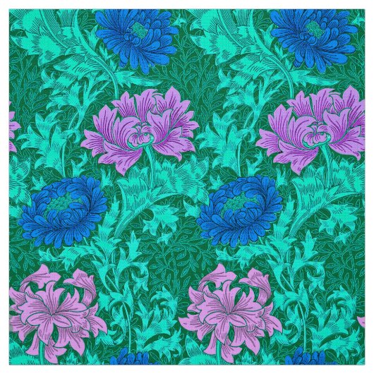 William Morrischrysanthemen, -aqua und -veilchen Stoff (Muster)