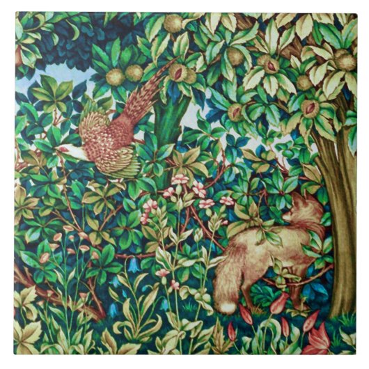 William MorrisFox und Fasan-Tapisserie-Druck Fliese (Vorderseite)