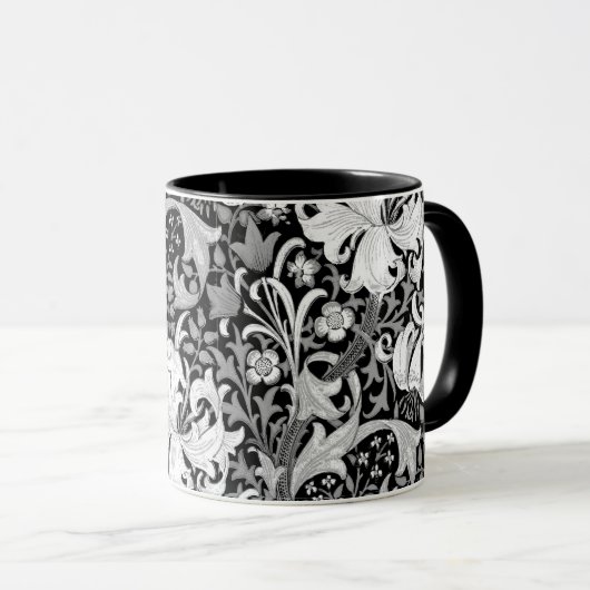 William Morrisiris und -lilie, Schwarzweiss Tasse (VorderseiteRechts)