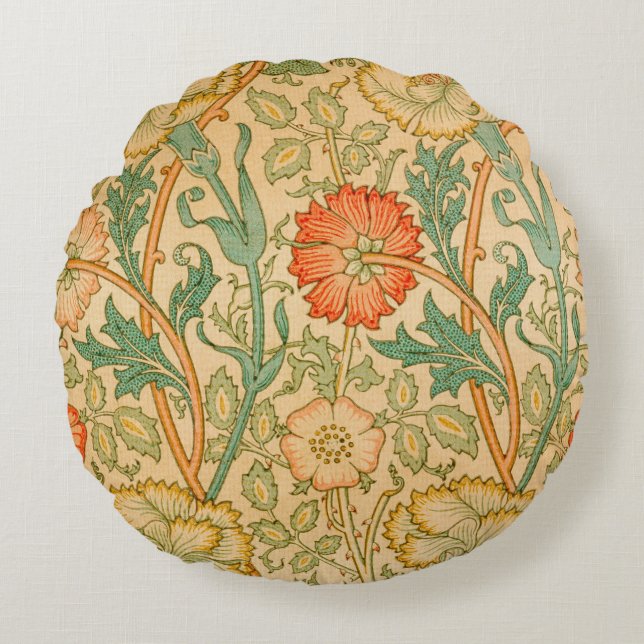 William Morris's Pink und Rose Rundes Kissen (Vorderseite)