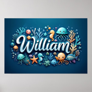 William Ocean Kinderzimmer Unterwasser-Meerestiere Poster