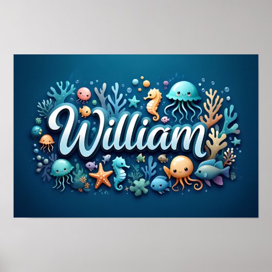 William Ocean Kinderzimmer Unterwasser-Meerestiere Poster (Vorne)