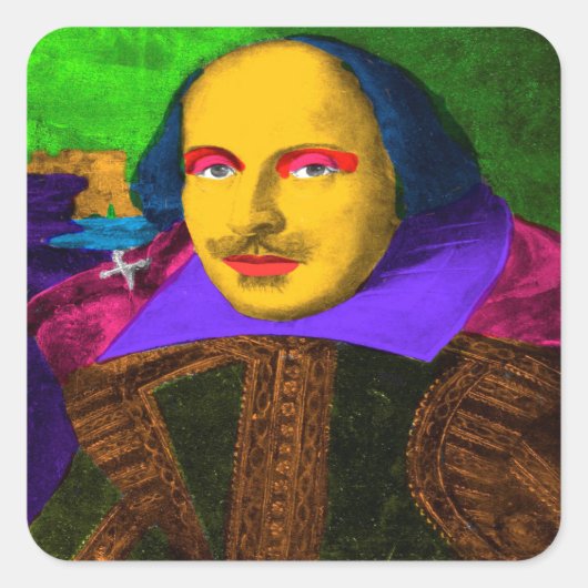 William Shakespeare Pop Art Quadratischer Aufkleber (Vorderseite)