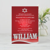 William Steel Wave Red Bar Mitzvah Einladung (Stehend Vorderseite)