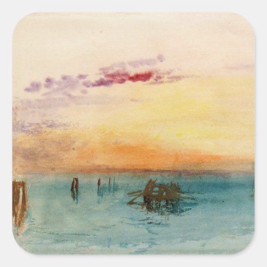William Turner - Die Lagune bei Venedig bei Sonnen Quadratischer Aufkleber (Vorderseite)