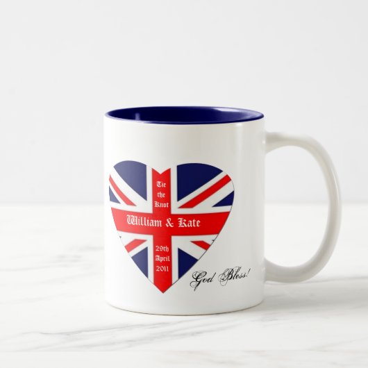 William-u. Kate-Gewerkschaft Jack-Segen+Herz Zweifarbige Tasse (Rechts)