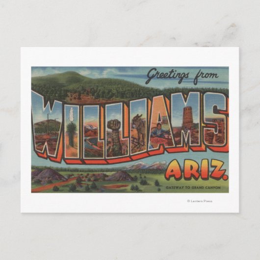 Williams, Arizona - Große Buchstabenszenen Postkarte (Vorderseite)