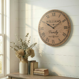 Williams Familienwanduhr – Holzoptik-Dekor  Große Wanduhr
