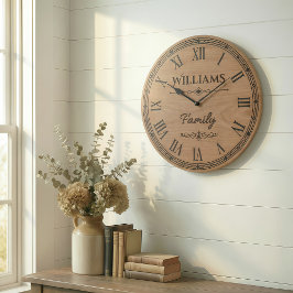 Williams Family Wall Clock – Wooden Style Decor  Große Wanduhr