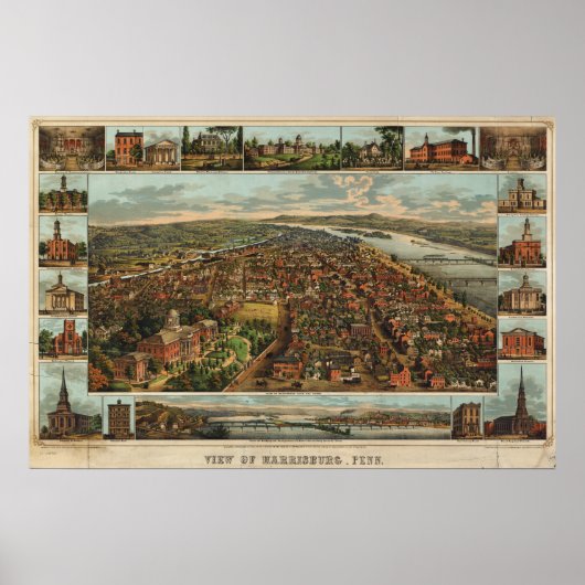 Williams-Karte von Harrisburg, PA (1855), Reprint Poster (Vorne)