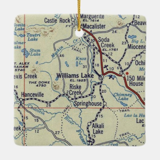 Williams Lake BC Vintag Map Keramikornament (Rückseite)