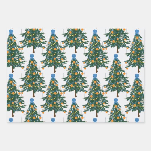 Williamsburg Christmas Blue und Orange Geschenkpapier Set (Vorderseite)