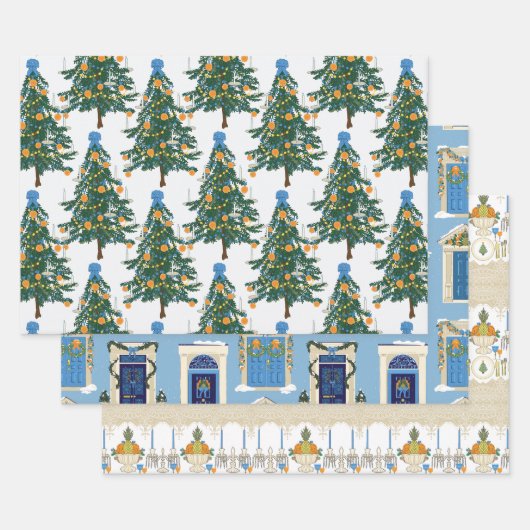 Williamsburg Christmas Blue und Orange Geschenkpapier Set (Set)