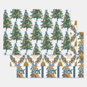 Williamsburg Christmas Blue und Orange Geschenkpapier Set